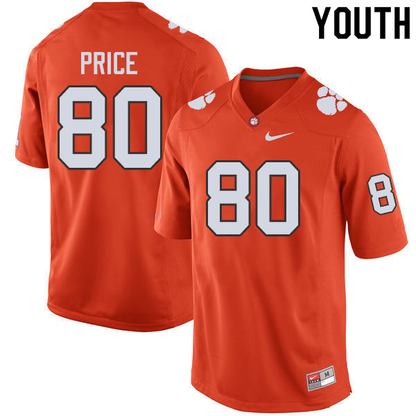 Youth #80 Luke Price Clemson Tigers College Football Jerseys Sale-Orange - Click Image to Close